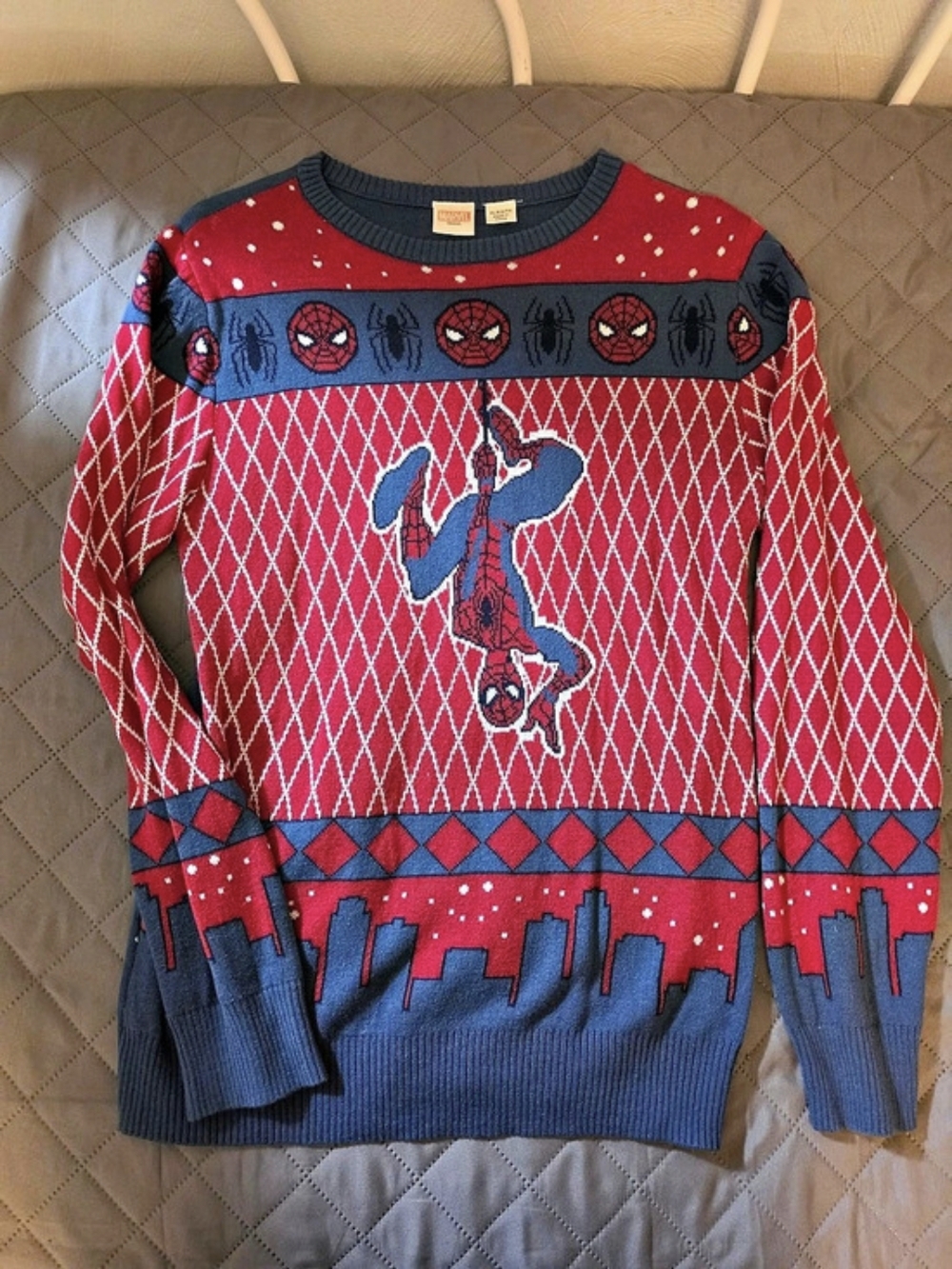 Marvel Spider-Man Web Holiday Sweater Red & Blue Size XL